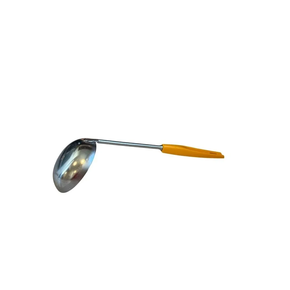ecko vintage stainless steel soup ladle yellow handle kitchen utensil 70s MCM